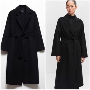 MANGO Wool Blend Wrap Coat Black Medium